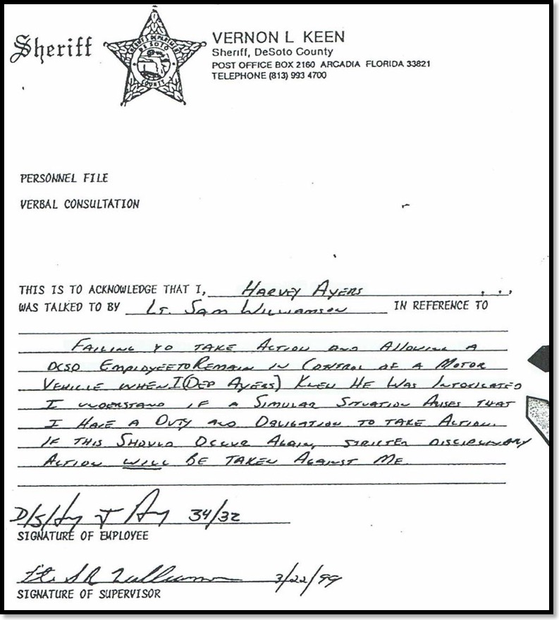 Harvey Ayers permitted a County employee to drive home while intoxicated.